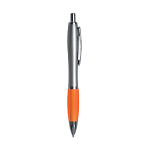 Plastic snap pen with silver barrel, rubberised coloured grip and metal clip, jumbo refill 2