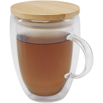 Leona 350 ml glass cup with bamboo lid 1