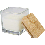 Ambra square glass candle with bamboo lid 1