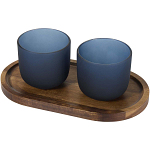 Male wooden serving tray and glass cups with matt finish set 1