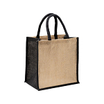 Mini jute shopping bag with colored handles and inserts 1