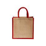 Mini jute shopping bag with colored handles and inserts 2