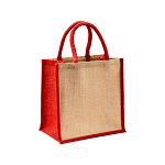 Mini jute shopping bag with colored handles and inserts 1
