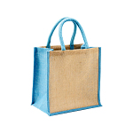Mini jute shopping bag with colored handles and inserts 1