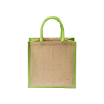 Mini jute shopping bag with colored handles and inserts 2
