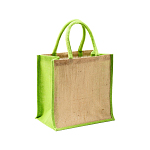 Mini jute shopping bag with colored handles and inserts 1