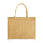 Jute bag with long rope handles and coloured inserts. With gusset 2