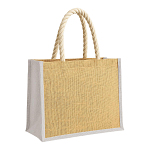 Jute bag with long rope handles and coloured inserts. With gusset 1