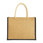Jute bag with long rope handles and coloured inserts. With gusset 2