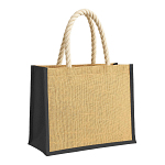 Jute bag with long rope handles and coloured inserts. With gusset 1