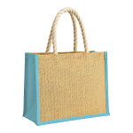 Jute bag with long rope handles and coloured inserts. With gusset 1