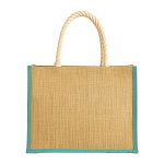 Jute bag with long rope handles and coloured inserts. With gusset 2