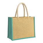 Jute bag with long rope handles and coloured inserts. With gusset 1