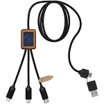 SCX.design C38 40W 5-in-1 rPET light-up logo charging cable with squared wooden casing 1