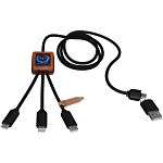 SCX.design C38 40W 5-in-1 rPET light-up logo charging cable with squared wooden casing 2