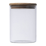 Borcan din sticla borosilicata cu capac din lemn d 2