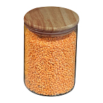 Borcan din sticla borosilicata cu capac din lemn d 4