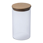Borcan din sticla borosilicata cu capac din lemn d 1