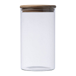 Borcan din sticla borosilicata cu capac din lemn d 2