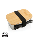 Cutie pentru pranz din inox cu capac din bambus si tacam 2