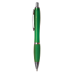 Plastic snap pen with coloured barrel, matching rubberised grip and metal clip 2