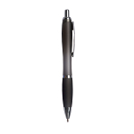 Plastic snap pen with coloured barrel, matching rubberised grip and metal clip 2