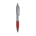 Plastic snap pen with silver barrel, rubberised coloured grip and metal clip, jumbo refill 2