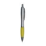 Plastic snap pen with silver barrel, rubberised coloured grip and metal clip, jumbo refill 2