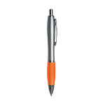 Plastic snap pen with silver barrel, rubberised coloured grip and metal clip, jumbo refill 2