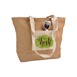 Jute shopping bag with bottom gusset  in natural cotton, zip closure 3