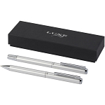 Lucetto recycled aluminium ballpoint and rollerball pen gift set (black ink) 1