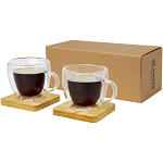 Manti 2-piece 100 ml double-wall glass cup with bamboo coaster  1