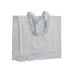 Laminated 120 g/m2 pp shopping bag with gusset and long ribbon handles 1