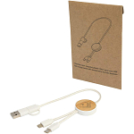 Chechia 5-in-1 recycled plastic 30 cm data sync and 27W fast charge cable with bamboo details 2