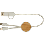 Chechia 5-in-1 recycled plastic 30 cm data sync and 27W fast charge cable with bamboo details 3
