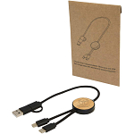 Chechia 5-in-1 recycled plastic 30 cm data sync and 27W fast charge cable with bamboo details 2