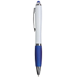 Plastic twist pen with white barrel, rubberised coloured grip 1