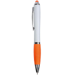 Plastic twist pen with white barrel, rubberised coloured grip 1