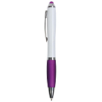 Plastic twist pen with white barrel, rubberised coloured grip 1