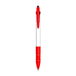 Plastic snap pen with 3 refills in blue, black and red, and touchscreen rubber tip 1