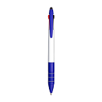 Plastic snap pen with 3 refills in blue, black and red, and touchscreen rubber tip 1