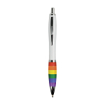 Abs plastic snap pen with white barrel, rainbow coloured grip and metal clip 1