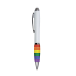 Plastic twist pen with white barrel, rainbow rubberized grip and touchscreen 2