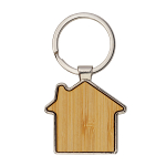 Metal keychain in the shape of a small house, with bamboo front detail 2