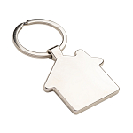 Metal keychain in the shape of a small house, with bamboo front detail 3