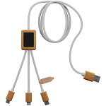 SCX.design C39 3-in-1 rPET light-up logo charging cable with squared bamboo casing 1