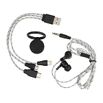 Travel set with charging cable, earphones, and phone holder 3