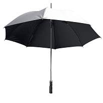 Automatic golf umbrella with metal shaft and ferrule, straight rubberised handle