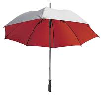 Automatic golf umbrella with metal shaft and ferrule, straight rubberised handle