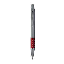 Plastic snap pen with decorated coloured grip, silver barrel and jumbo refill